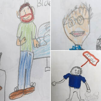 Children's drawings of Andy's classroom presentations